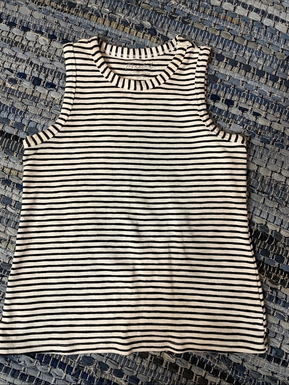 Marled Black and White Striped Ribbed Tank